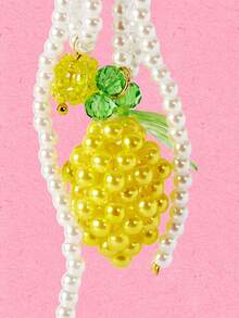 Popjeli Pearl Bow Lemon Earrings,Y2K/Cute/Colorful/Chic,DIY,PINK,Summer/Beach/Prom/Part/Vacation/Travel,For Mom/Women/Girl/Mother,Heart,Floral - White - View 4