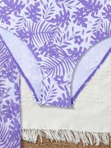 SHEIN Tween Girl 3pcs Bikini Set: Camisole Top, Wide Leg Pants And Allover Print Briefs Underwear Summer Beach, Bathing Suit - Purple - View 4