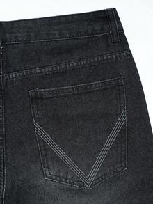 Manfinity Denimwave 男士街头风火焰水钻水洗黑色直筒牛仔短裤 - 黑色 - 查看 6