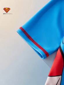 SUPERMAN X SHEIN Maija Kids 小男孩春夏修身拼接泳衣，聯名款 Squishy 嬰兒藍 Baby - 藍色 - 查看 8