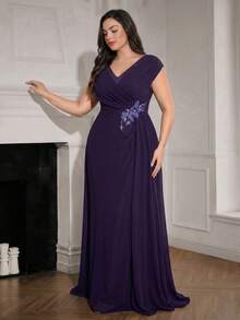 Modelyn Elegant Party Rhinestone & Pearl Embellished Plus Size Mother Of The Bride Dress Wedding - Purple - View 4