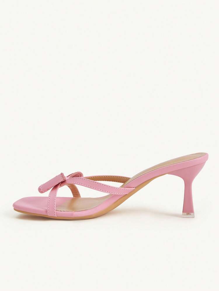 CUCCOO CHICEST Girly Pink Hollow Bow Sandals, Cross-Strap Square Heel Design, Summer Versatile Date Outer Slippers