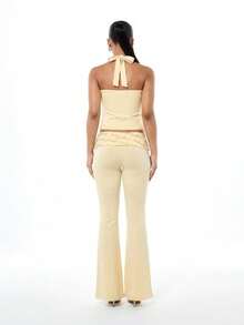 BABYPHAT ملابس علوية قصيرة كاجوال بطبعة شعار بأسلوب هالتر مع ربطة عنق، ملابس علوية صيفية بندو - كريم - مشاهدة 6