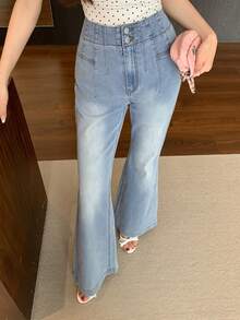 Joudiya Women's Slimming Flared Jeans, Light Blue, Sexy Style, Autumn - Blue - View 6