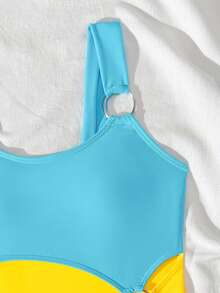 SHEIN Tween Girls' Colorblock One-Piece Swimsuit, Summer Holiday - Multicolor - View 4