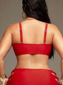 Swim SXY Bộ bikini tối giản gợi cảm màu trơn khoét lỗ dành cho nữ cỡ lớn, thích hợp cho mùa hè đi biển. - Đỏ - Xem 4