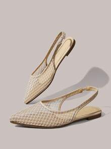 Styleloop Giày nữ ngoài trời, mũi nhọn, đế bằng, chất liệu vải dệt, kiểu dáng thời trang, đơn giản, thoải mái, thoáng khí, thích hợp cho tiệc tùng, đi biển. - Màu nude - Xem 4