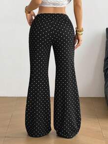 SHEIN EZwear 女士宽松休闲波点针织裤，百搭 - 黑色 - 查看 2