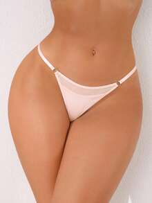 1pc Solid Color Sexy Thin Waist Mesh Splice Women's G-String Panty - Pink - View 7