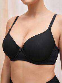 Bralution Plus Size Solid Underwire High Support Underwire Simple Bra, Lift - Black - View 6