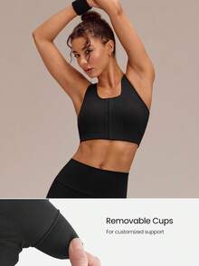 GLOWMODE FeatherFit™-Sculpt FlowFit Breathable Sweat-Wicking Stretchy Mesh Back Adjustable Crop Front Closure Sports Bra Running Workout Gym - Black - View 5