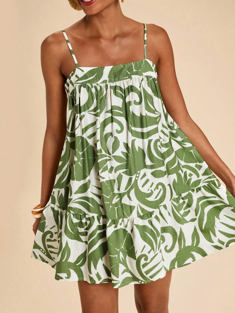 Travachic 无袖印花雪纺迷你连衣裙，适合春夏度假穿着 - 綠色 - 查看 1