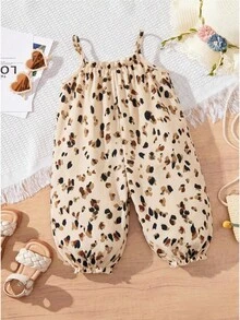 SHEIN Bộ áo liền quần không tay dáng rộng in họa tiết toàn thân cho bé gái, thích hợp mặc mùa hè. - Nhiều màu - Xem 5