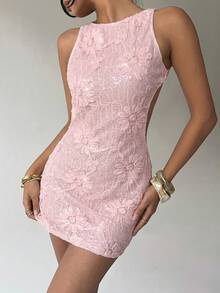 Aloruh Đầm ngắn hở lưng gợi cảm, thanh lịch, mới cho mùa Xuân/Hè, thích hợp cho Ngày Valentine, đám cưới, đi biển, nghỉ dưỡng, đầm ngắn không tay hở lưng, đầm dự tiệc gợi cảm, màu xanh lá cây trơn đính cườm thêu hoa 3D. - Màu Hồng baby - Xem 5