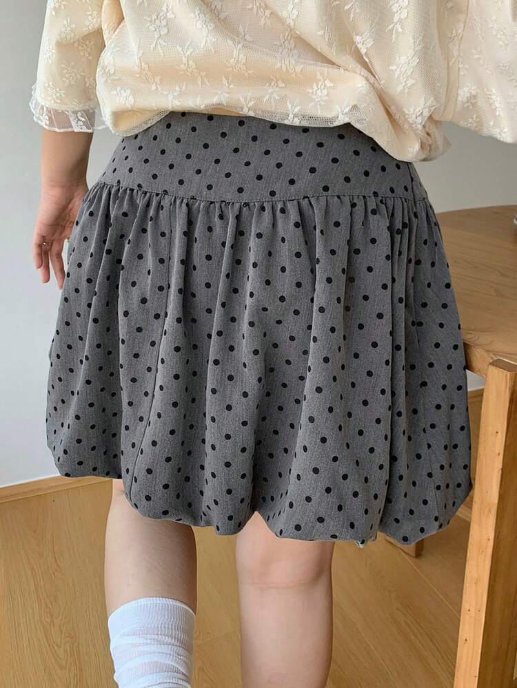Dazy Plus Fashionable Polka Dot Casual Puff A-Line Mini Gray Cute Plus Size Women's Spring/Summer Versatile Skirt