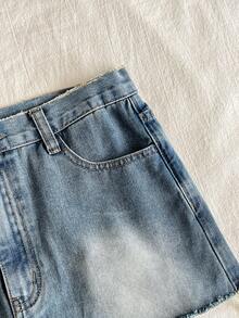 SHEIN Attitoon Women's Washed Denim A-Line Skirt - Light Wash - View 5