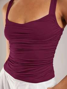 Silquee Women's Fashionable Versatile Pleated Camisole, Suitable For Daily Wear And Vacation,Summer Top - Maroon - View 7