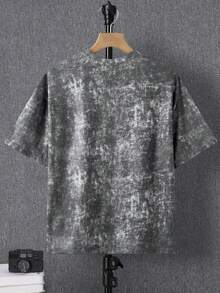 SHEIN Teen Boy Casual Snowflake-Like Texture + 3D Letter Pattern Street Style Y2K Short Sleeve Round Neck T-Shirt, Suitable For Summer - Grey - View 4