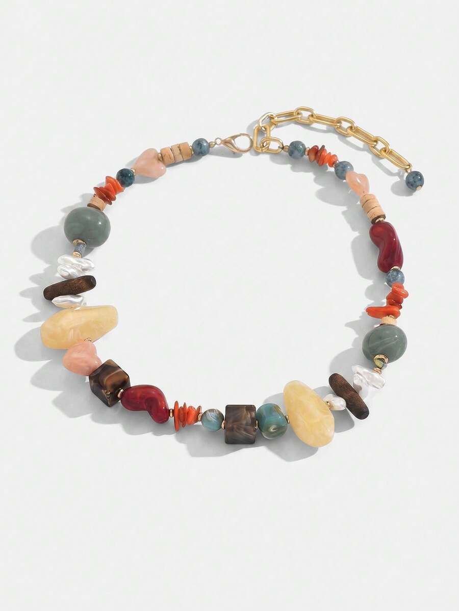 Lumivelle 1 pieza Collar vintage de conchas de colores vistoso con cuentas de estilo bohemio para fiestas de playa de vacaciones para mujeres - Multicolor - Ver 1