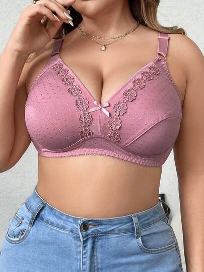 1pc Plus Size Embroidered Wireless Bra