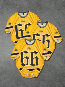 Manfinity Gritte Field Men's Number Print Striped Contrast Color T-Shirt, Classic American Sports Jersey, Football, Gym, Holiday - Yellow - View 4