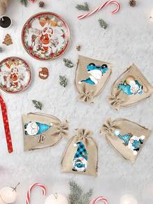 Sacos de presente com cordão de Natal, Sacos de embalagem de Natal de linho e juta, Sacos de embalagem de linho de duende de Natal, Sacos de linho de Natal reutilizáveis, adequados para presentes de festa de feriado, muito adequados para pequenos sacos de presente de Natal para suprimentos de festa de Natal e Ano Novo, embrulho de lembrancinhas ou presentes para amigos e colegas de trabalho, decorações caseiras de Natal DIY - Multicolorido - Visão 2
