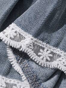 Dazy Kids Young Girl Summer Casual Vacation Sweet Cute Lace Bow Decor Ruffle Hem Denim Skort - Light Wash - View 9