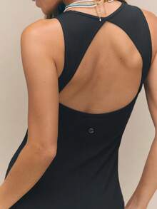 GLOWMODE Vestido longo Sunset Hour em modal canelado, macio, elástico, respirável, com costas abertas e bojo removível. Ideal para o verão, uso diário e casual. - Preto - Ver 4