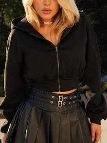 Sandy Gomes Sudadera con cremallera de mujer para otoño/invierno con diseño, estilo corto con capucha, ropa deportiva de moda - Negro - Ver 7