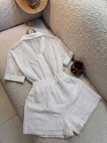 SHEIN Franclia Bộ 2 món áo và quần nữ mùa hè mới, chất liệu vải khoét lỗ. - trắng - Xem 2