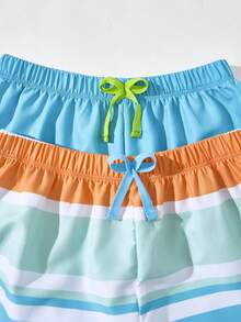 SHEIN Bộ đồ bơi trẻ em 2 món cho bé trai, kiểu dáng thường ngày, kẻ sọc, cạp chun, thích hợp cho mùa hè, đi biển, hoạt động ngoài trời và bơi lội. - Nhiều màu - Xem 6