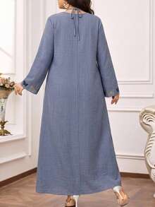Al Najma Plus Size Women's Butterfly Embroidered Arabic Style Dress - Blue - View 3