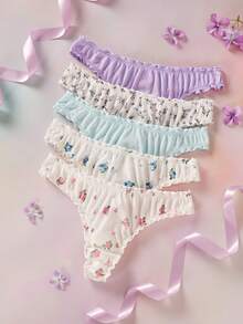 Elorette 5入組草莓圖案木耳邊內褲 - 彩色 - 查看 10