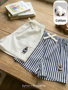 Cozy Pixies Bộ 2 quần short bé trai in hình gấu hoạt hình, sọc, cạp chun. - Nhiều màu - Xem 1