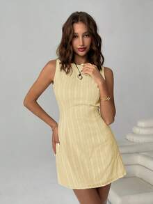 SHEIN EZwear 女士时尚百搭条纹露背性感连衣裙 - 鵝黃色 - 查看 5