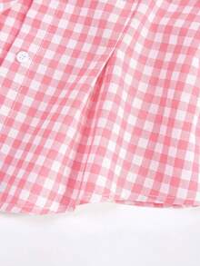SHEIN Áo sơ mi nữ tuổi teen kiểu dáng thường ngày, thanh lịch, phù hợp đi nghỉ mát, đi làm, không tay, xếp ly, chất liệu dệt sọc xanh trắng, thắt eo, dáng chữ A, cài cúc phía trước, chất liệu vải dệt kim. - Hồng - Xem 4