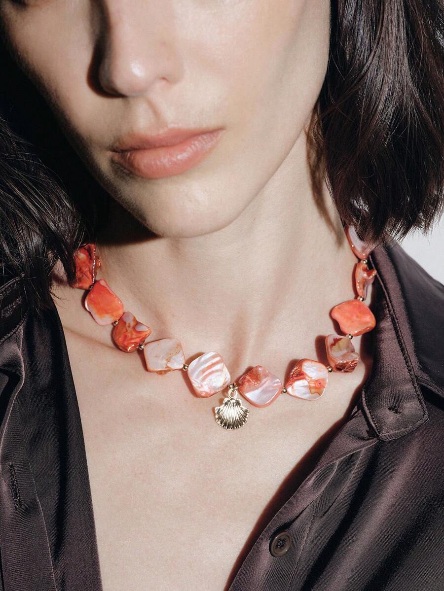 Noxbound A Vacation Style Accessory, Beach Vacation Shell, Collarbone Chain, Ocean Style Necklace,18K Gold-Plated,Minimalist/Vintage/Elegant,For Mom/Women/Girl/Mother,Summer/Beach/Prom/Part/Vacation/Travel,BOHEMIAN/Modern/Chic,Daily Wear/Work Day,Layered/Gemstone/Beaded/Crystals - Multicolor - View 1