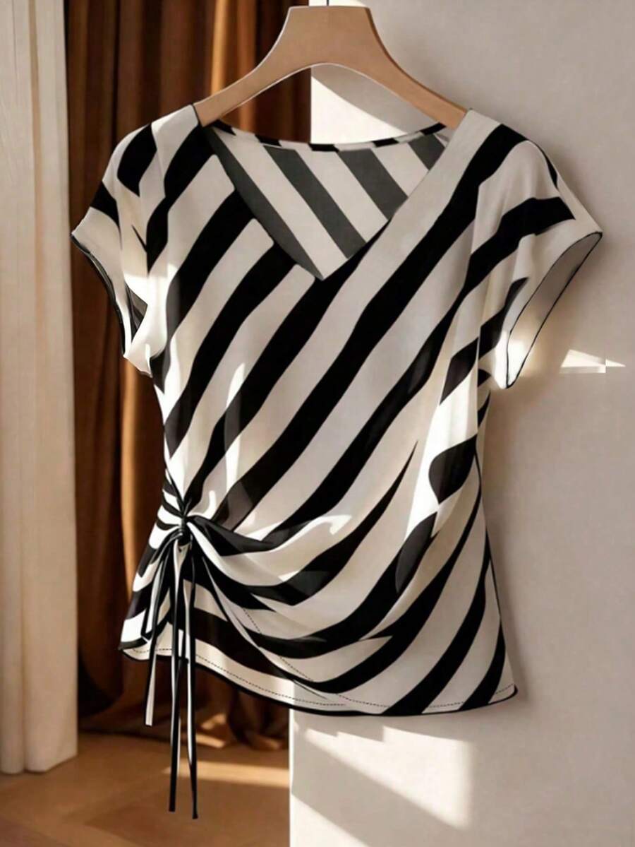 Franclia Áo nữ cổ chữ V tay ngắn dáng suông mới, thích hợp cho mùa xuân/thu. - Nhiều màu - Xem 1