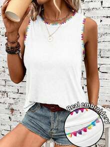 SHEIN LUNE Áo tank top không tay dáng rộng thoải mái dành cho nữ, thích hợp cho mùa hè. - trắng - Xem 4