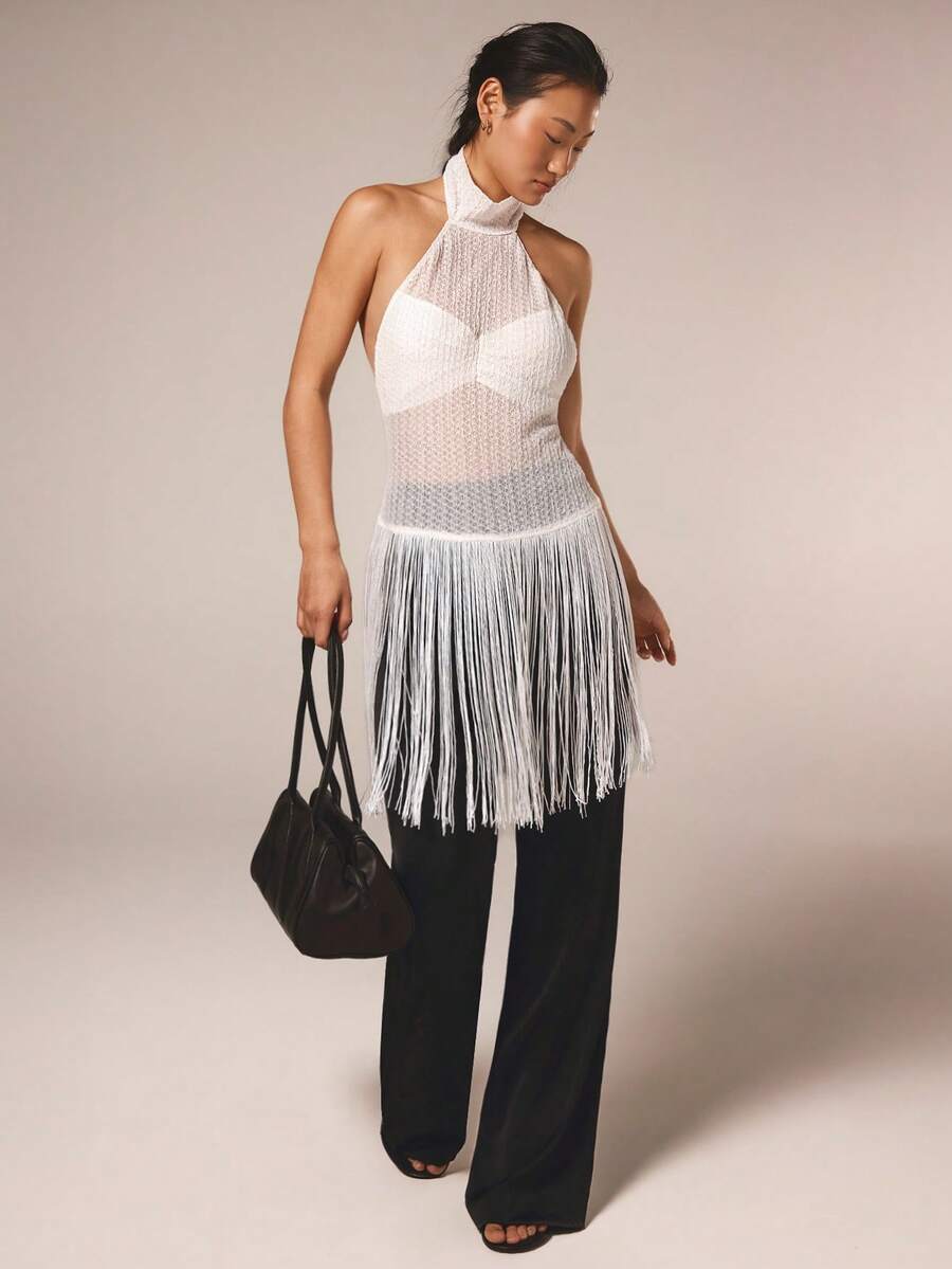 COSMINA Top alla moda e sexy con coulisse sul fondo, di colore unito, per donna - Bianco - Visualizzare 1