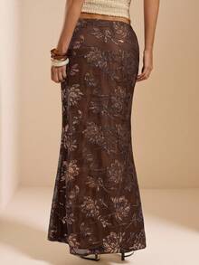 SHEIN BAE Váy đuôi cá lấp lánh thêu sequin dành cho nữ, thích hợp cho kỳ nghỉ. - màu nâu - Xem 5