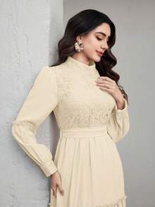 Graceveil Vestido elegante con cuello alto, mangas raglán y dobladillo con volantes para mujer - Albaricoque - Ver 5