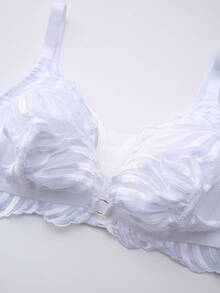 LustreForm 1 pieza Sujetador decorativo sin aros para damas, de unicolor, romántico y suave, con bordado de línea ondulada y floral, cierre delantero dorado, correa decorativa. - Blanco - Ver 3