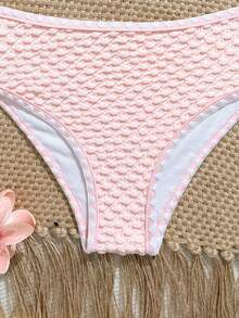 SHEIN Tween Girls Baby Pink Summer Cute Beach Holiday Bikini Swimwear,Textured Halter Triangle Top&High-Waisted Briefs Two-Piece Set,Floral Bathing Suits - Pink - View 4
