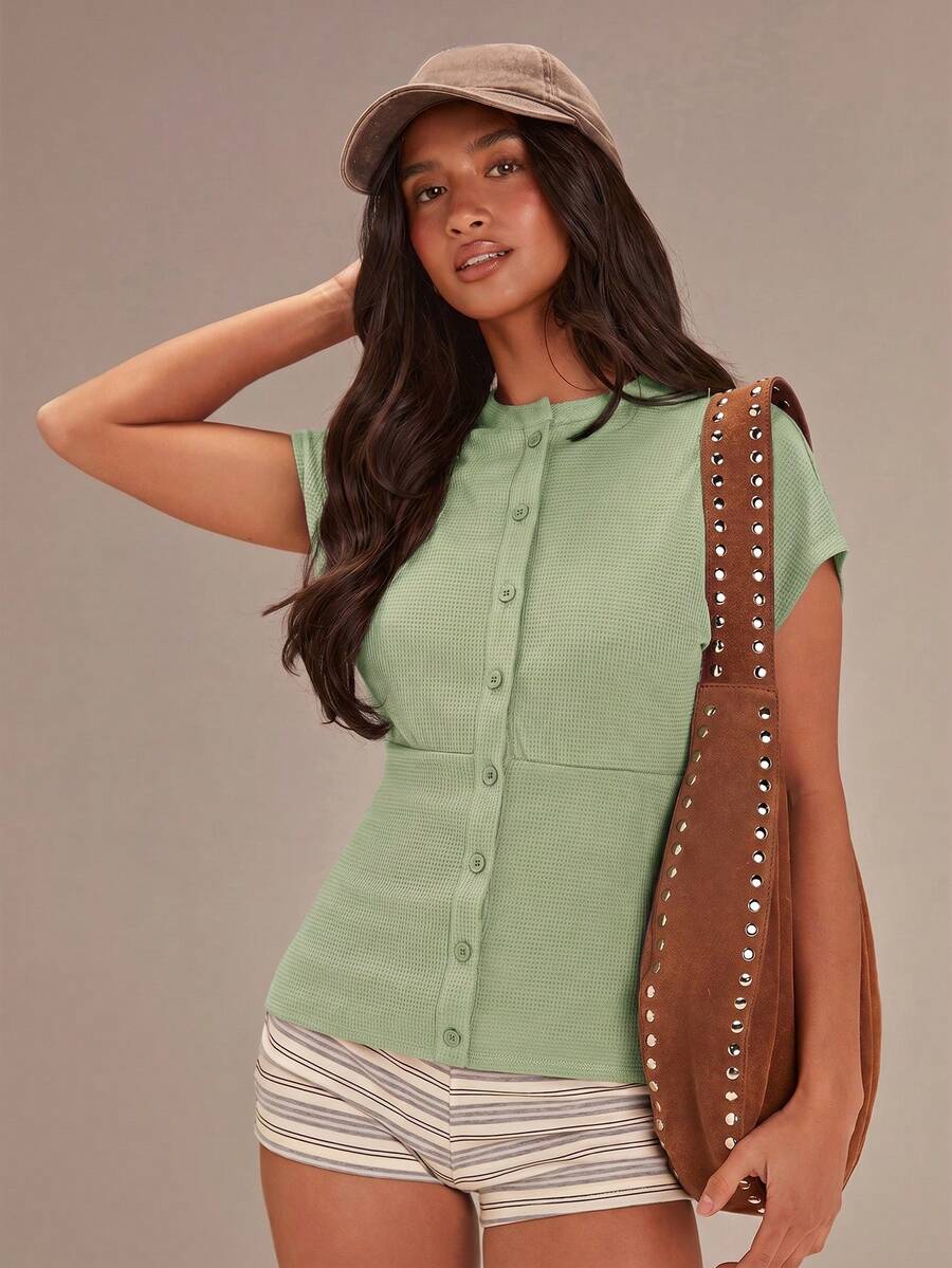 Athîral Women's Solid Color Minimalist Sleeveless Top, Casual Wear,Summer Top - Green - View 1