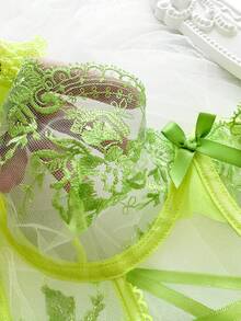 Myrelith Bộ đồ lót ren xuyên thấu thêu gợi cảm 2 món - màu xanh lá - Xem 3