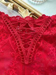 SHEIN Elacene 纯色蕾丝高腰性感三角裤内衣 - 紅色 - 查看 7