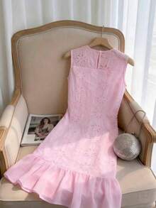 GlowEve Đầm sơ mi nữ thanh lịch, lãng mạn, cổ tròn, không tay, chất liệu chiffon, xếp ly, dáng chữ A, thêu họa tiết, màu trắng, thích hợp cho kỳ nghỉ. - Hồng - Xem 2