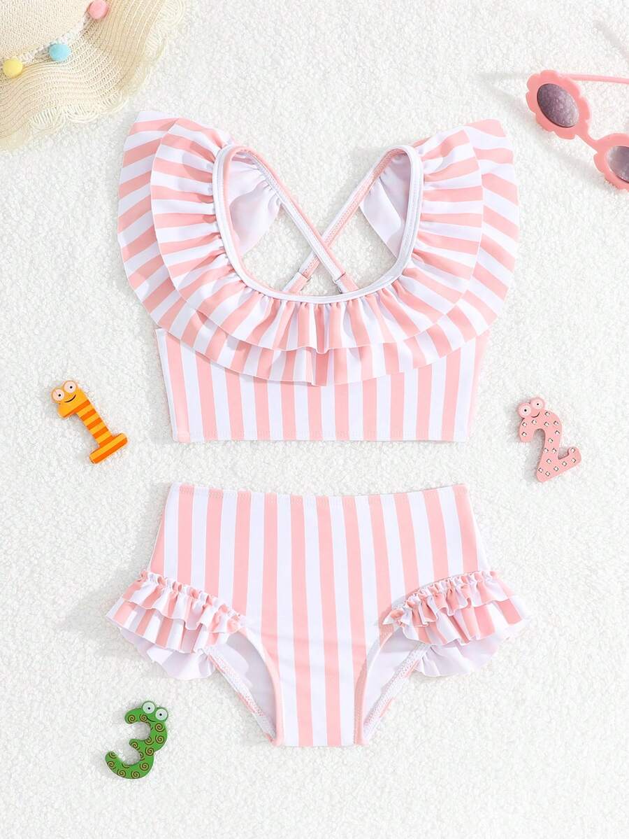 New Arrival Fashion Baby & Baby GirlLeopard Print Ruffle Trim 2-Piece Bikini Set - Pink - View 1