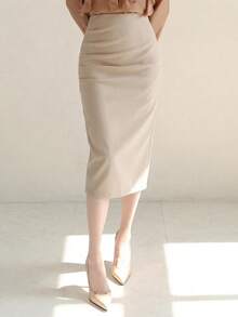 DAZY Women's Solid Color Bodycon Pencil Skirt - Apricot - View 6